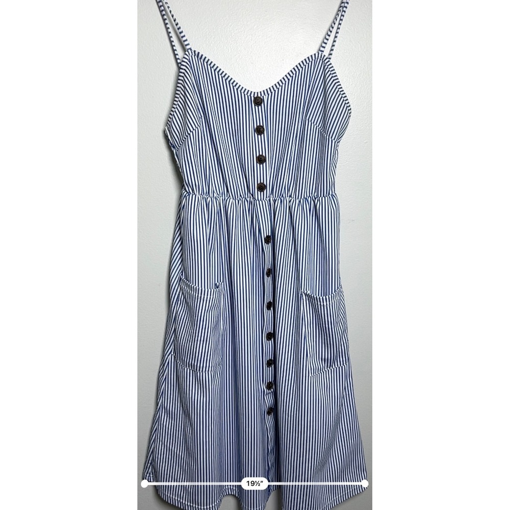 Womens Blue White Striped Button Front Midi Sundress Pockets Smocked Back XL - Picture 5 of 10